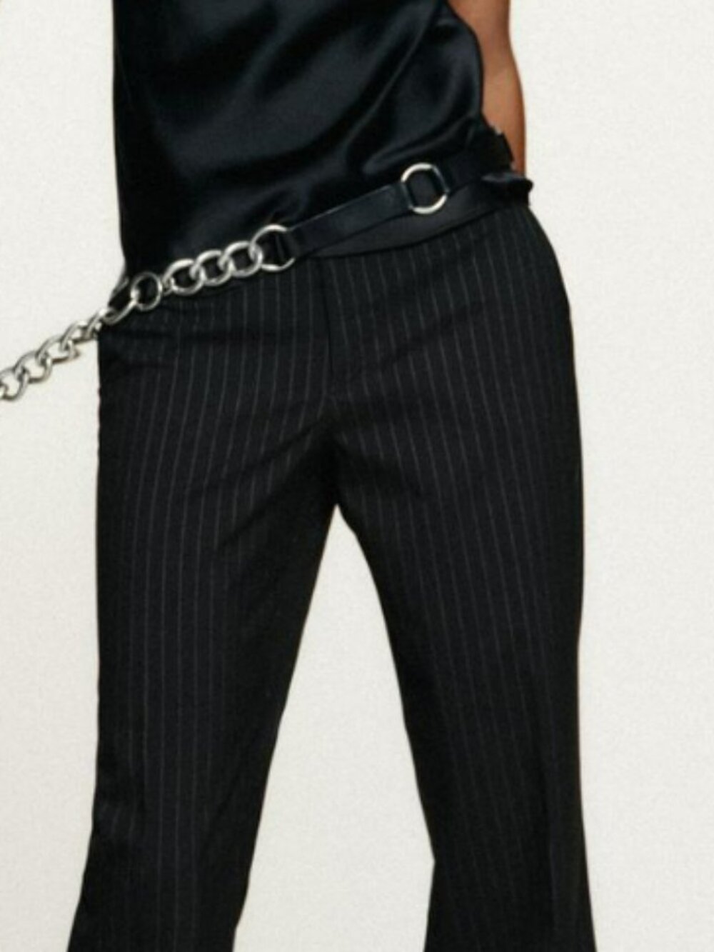 Zara Casual Hi Rise Drawstring Pinstripe Jogger/Pant in Black with White Stripes